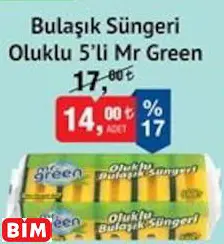 MR GREEN BULAŞIK SÜNGERİ OLUKLU 5’Lİ